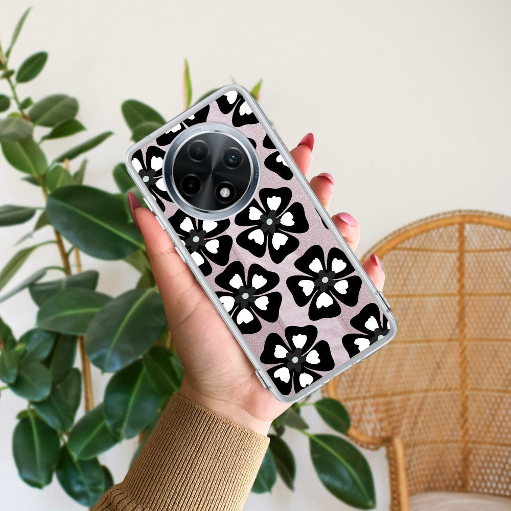 Black and White Flower Transparent Silicon case For Oppo