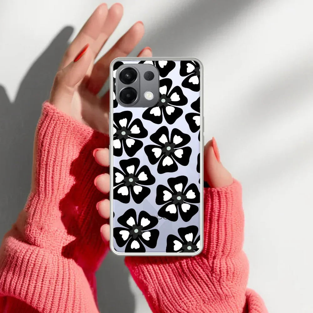 Black and White Flower Transparent Silicon case For Oppo A38 4G