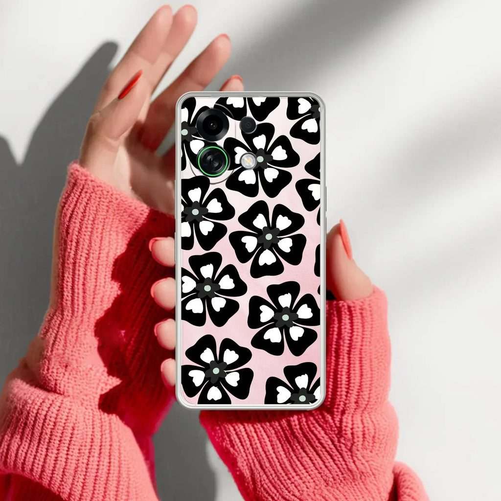 Black and White Flower Anti Yellow Case For OPPO K13 Turbo Pro 5G