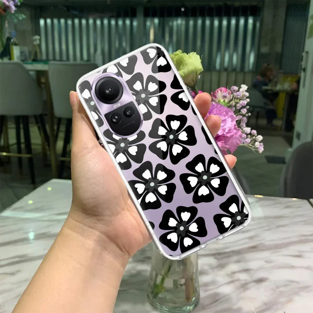 Black and White Flower Anti Yellow Case For Oppo Reno 10 5G