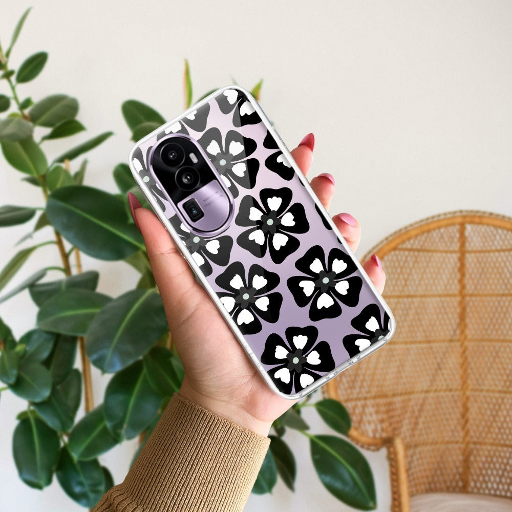 Black and White Flower Transparent Silicon case For Oppo