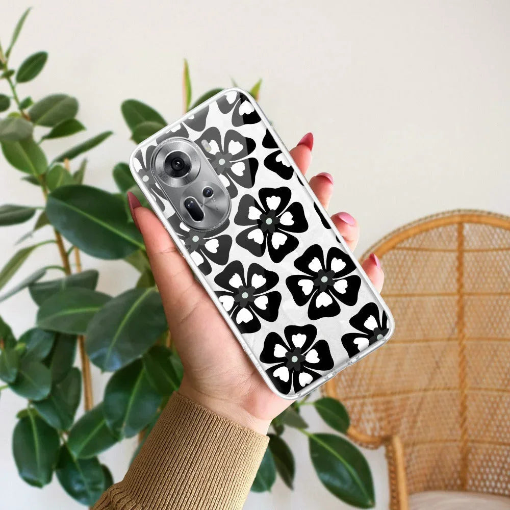 Black and White Flower Anti Yellow Case For Oppo Reno 11 5G