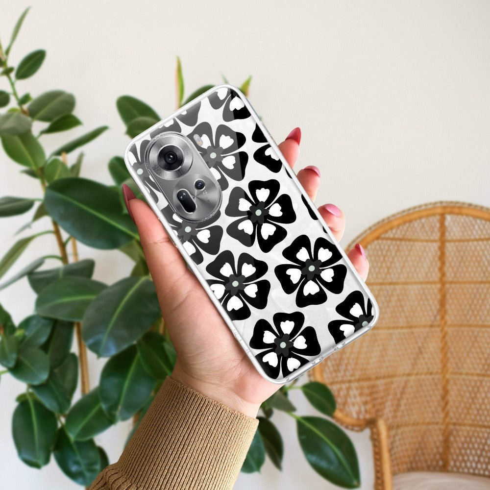 Black and White Flower Transparent Silicon case For Oppo