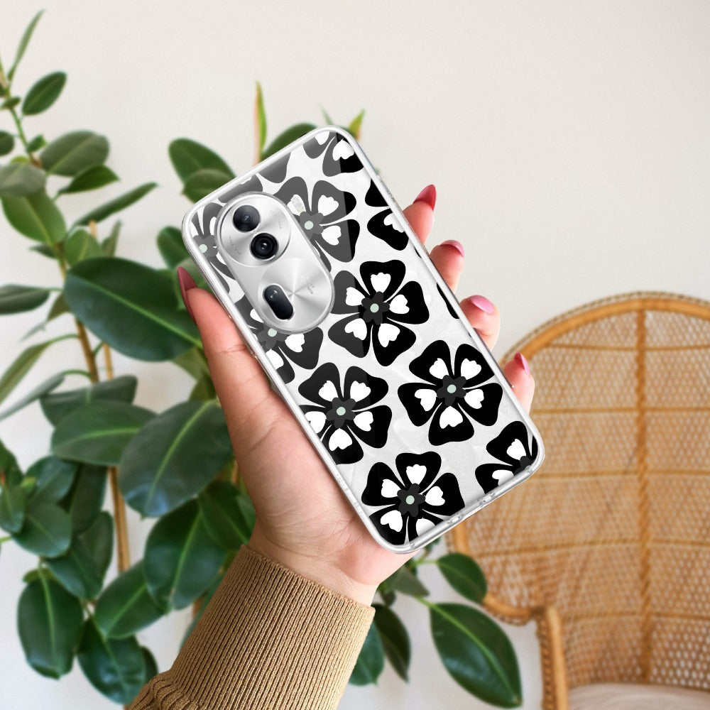 Black and White Flower Transparent Silicon case For Oppo