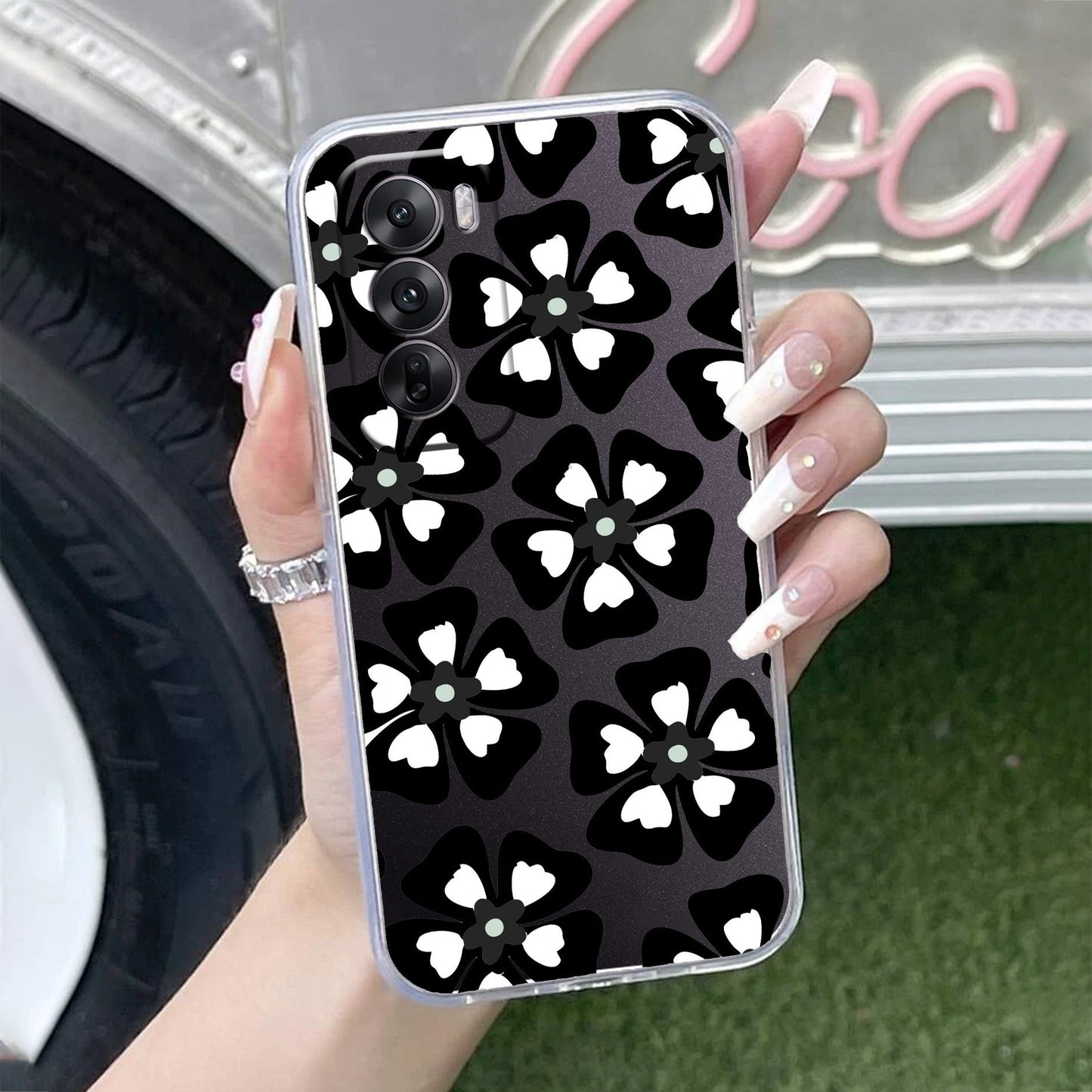 Black and White Flower Transparent Silicon case For Oppo