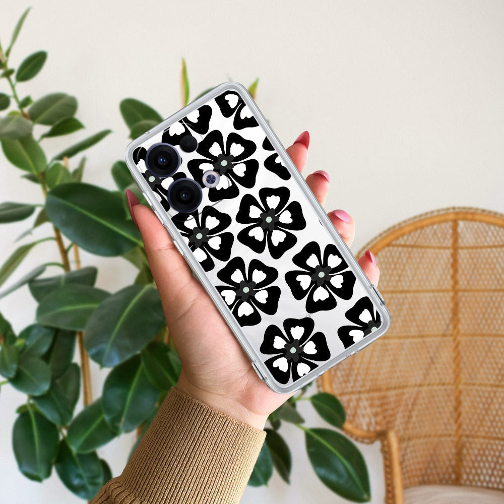 Black and White Flower Transparent Silicon case For Oppo