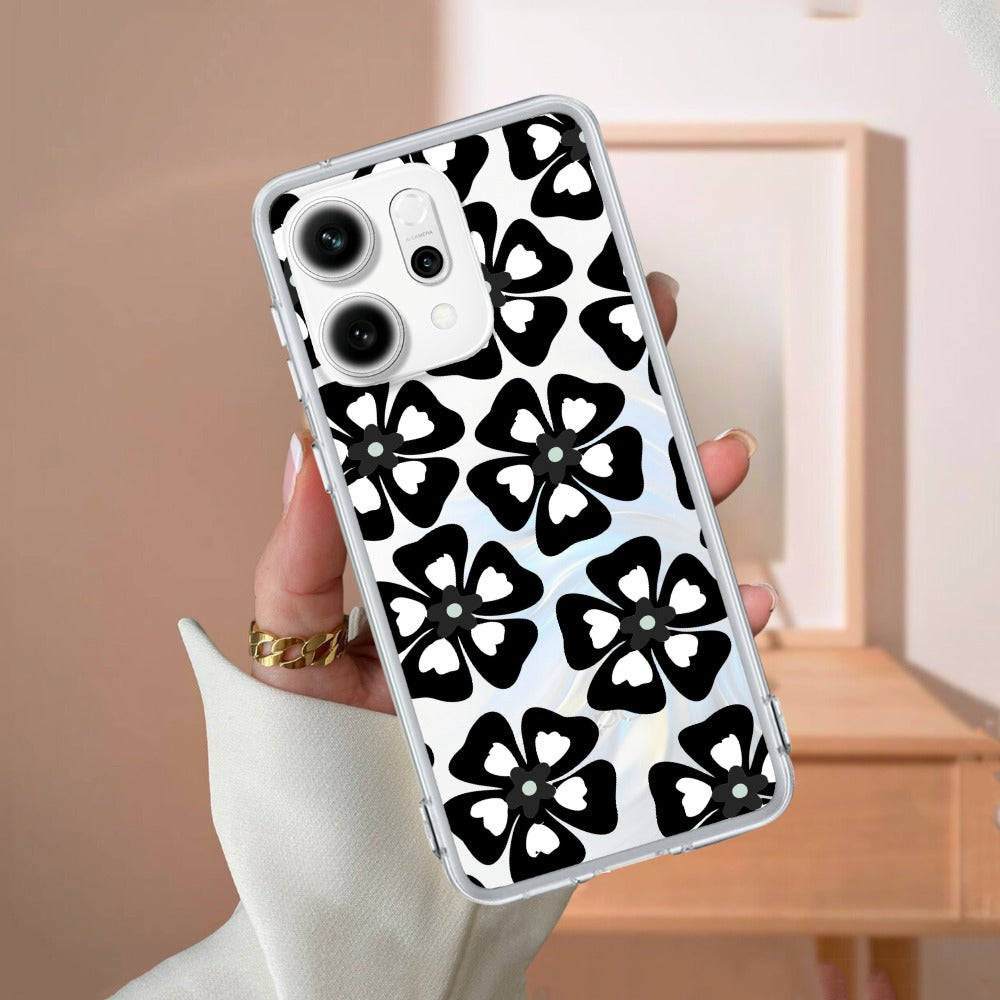 Black and White Flower Transparent Silicon case For Oppo