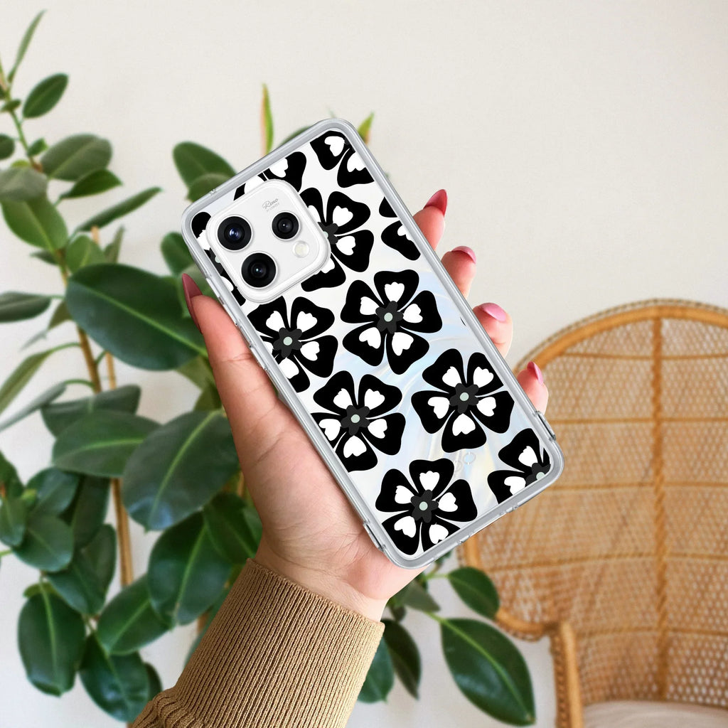 Black and White Flower Anti Yellow Case For Oppo Reno 15 5G