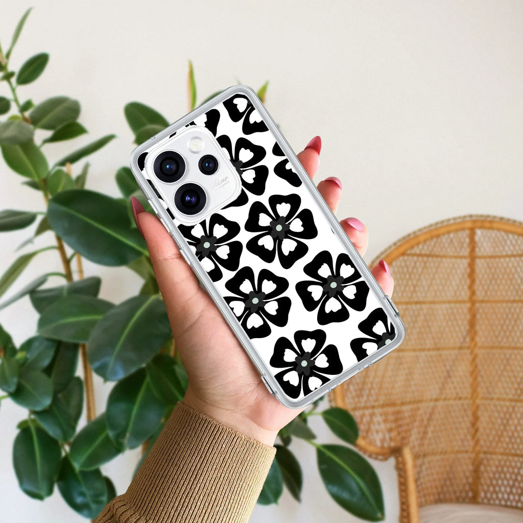 Black and White Flower Anti Yellow Case For Oppo Reno 15 Pro Mini 5G
