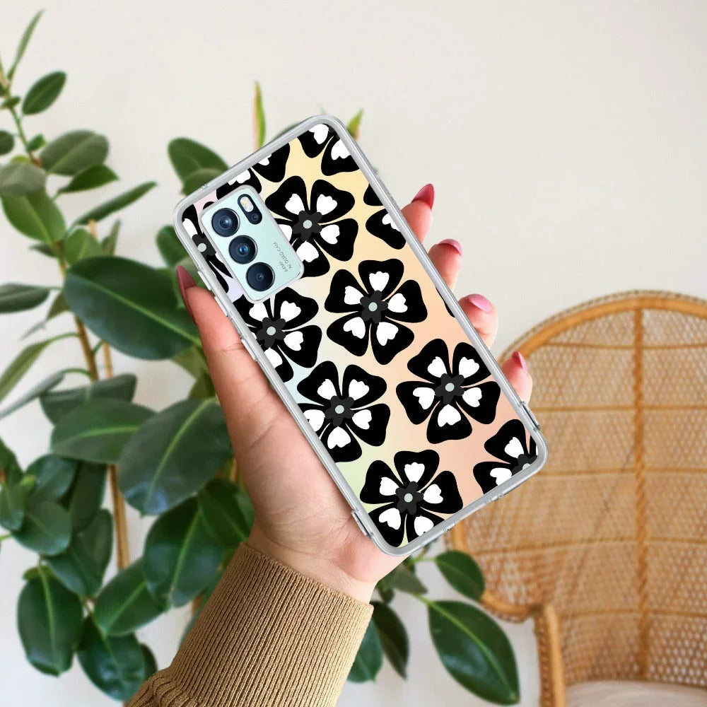 Black and White Flower Anti Yellow Case For Oppo Reno 6 Pro 5G