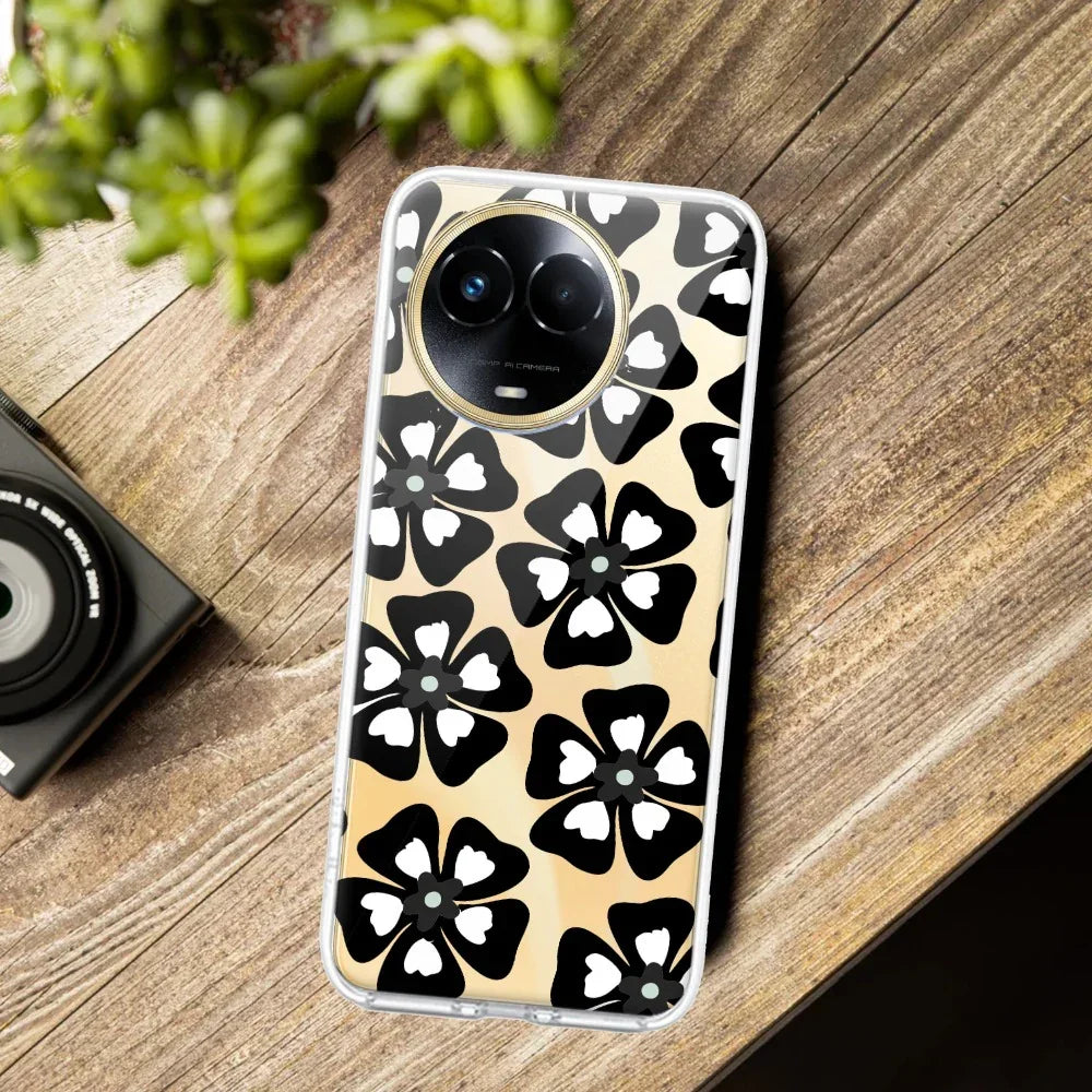 Black and White Flower Transparent Silicon case For Realme C53