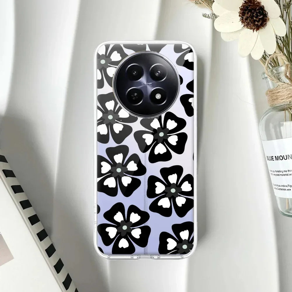 Black and White Flower Transparent Silicon case For Realme 8 4G / Realme 8 Pro