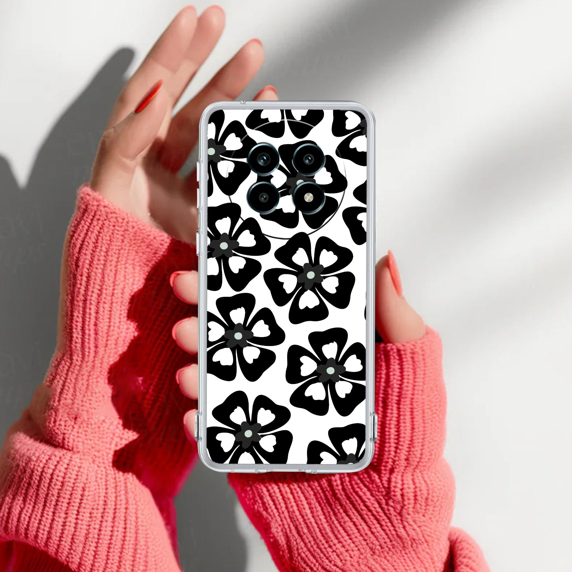 Black and White Flower Transparent Silicon case For Realme 14 Pro Lite 5G