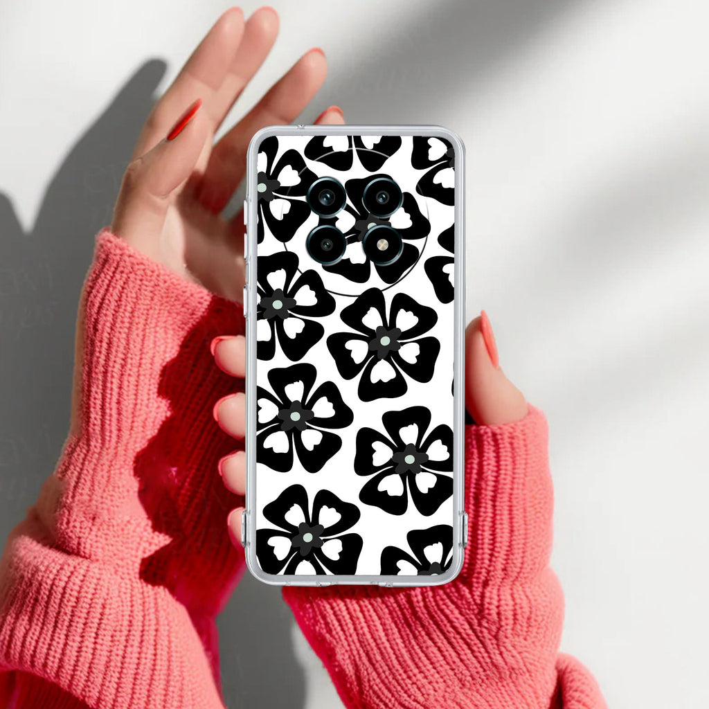 Black and White Flower Anti Yelllow Case For Realme 14 Pro Lite 5G