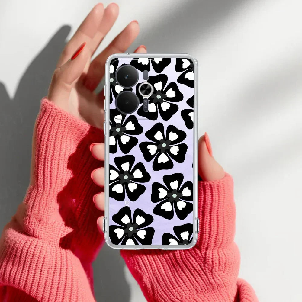 Black and White Flower Transparent Silicon case For Realme C35 / Realme Narzo 50A Prime