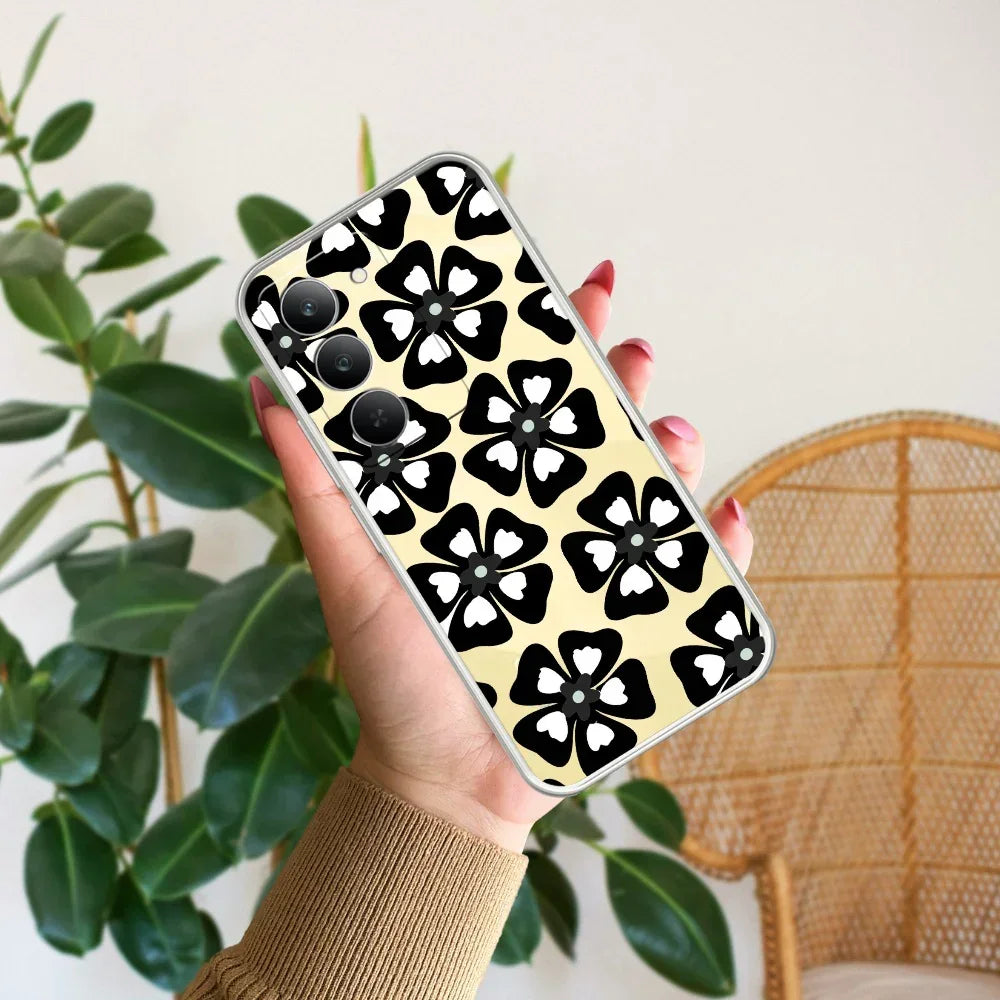 Black and White Flower Anti Yelllow Case For Realme C73 5G
