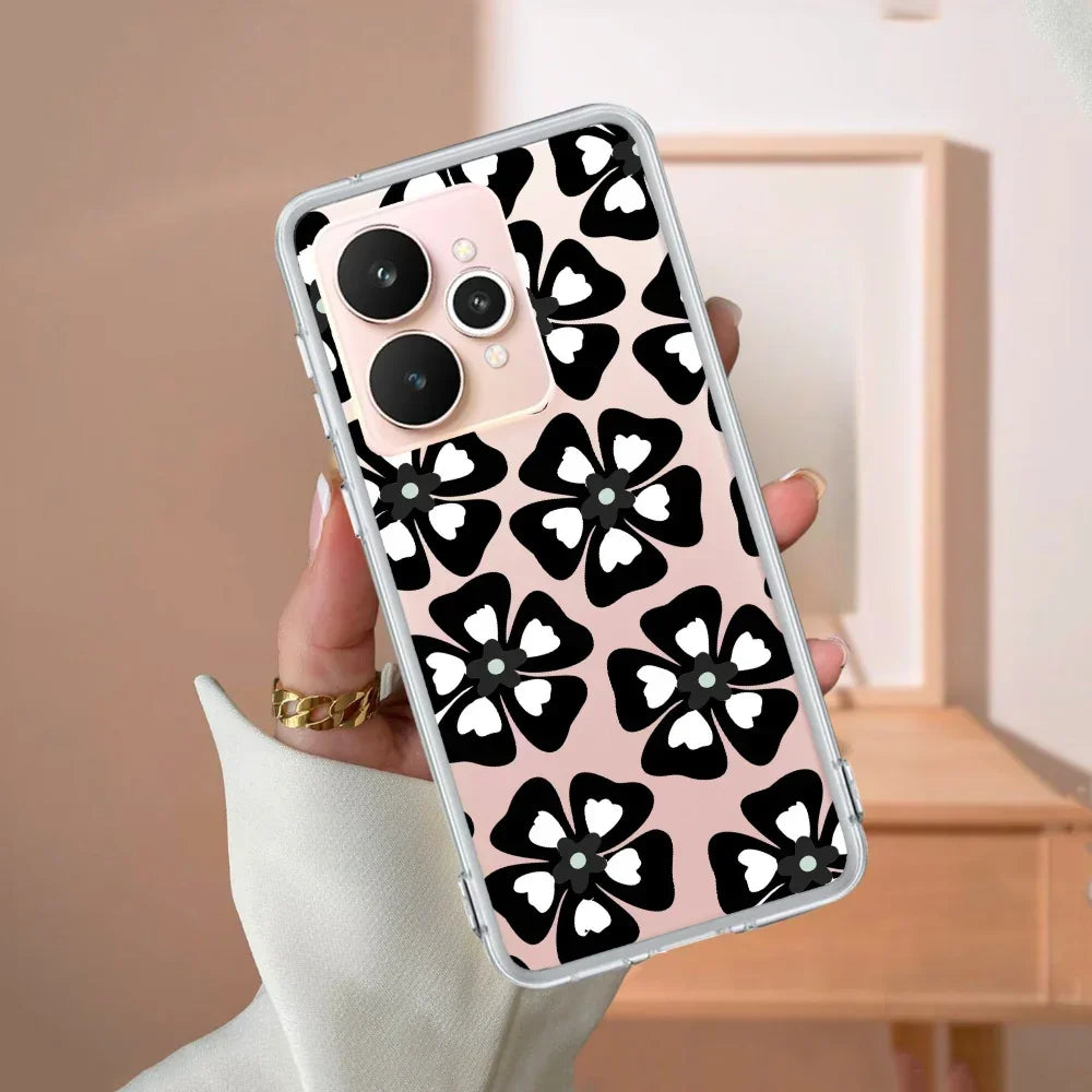 Black and White Flower Transparent Silicon case For Realme Narzo 60X /  Realme 11X