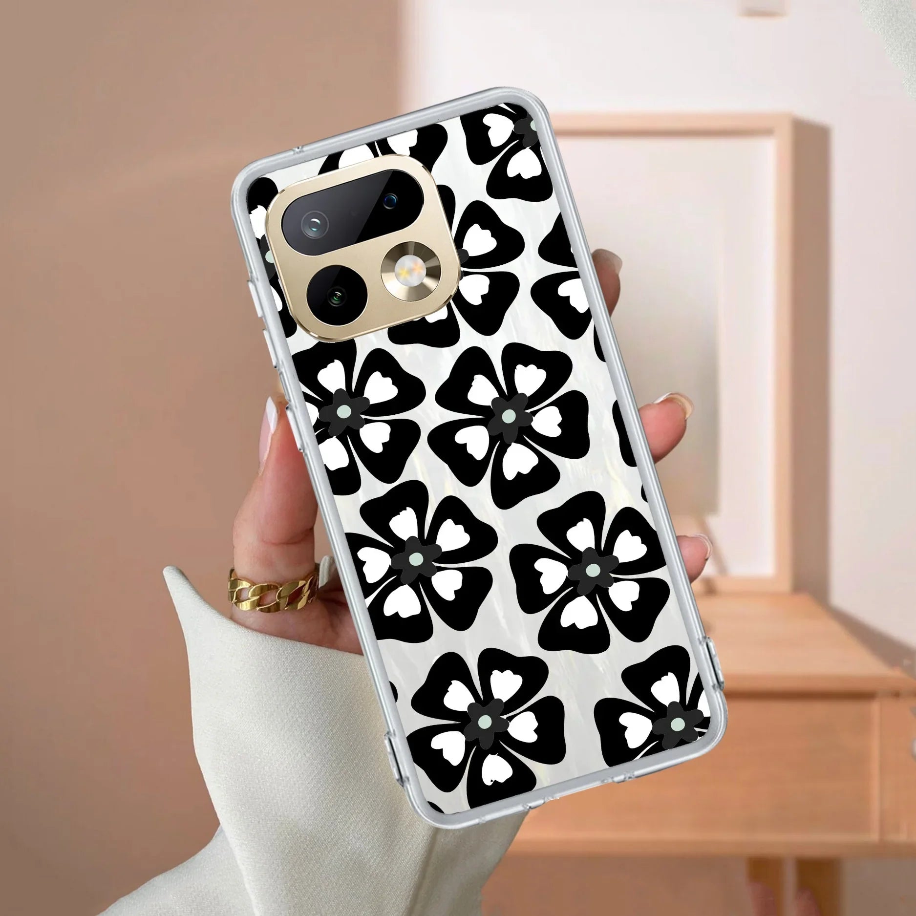 Black and White Flower Transparent Silicon case For Realme C63 5G
