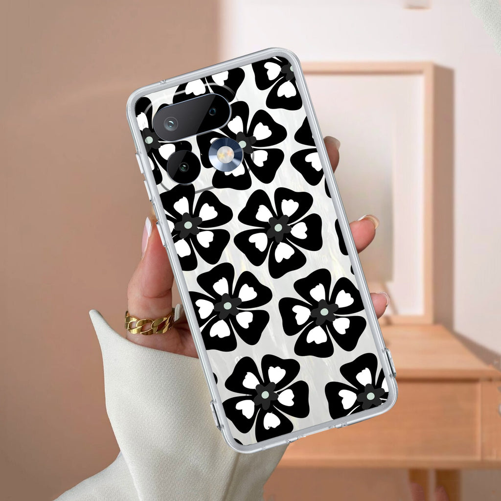 Black and White Flower Anti Yelllow Case For Realme 16 Pro 5G