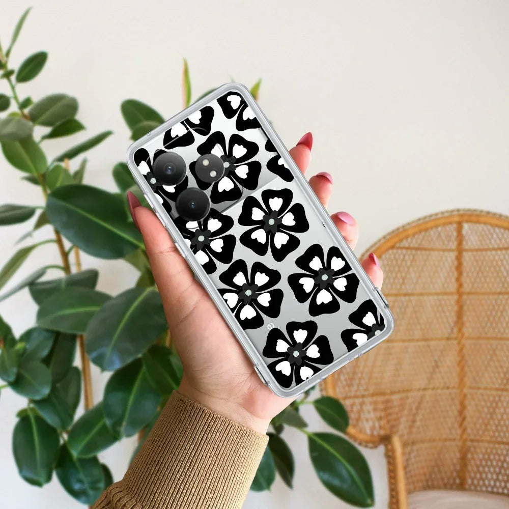 Black and White Flower Transparent Silicon case For Realme 14x 5G