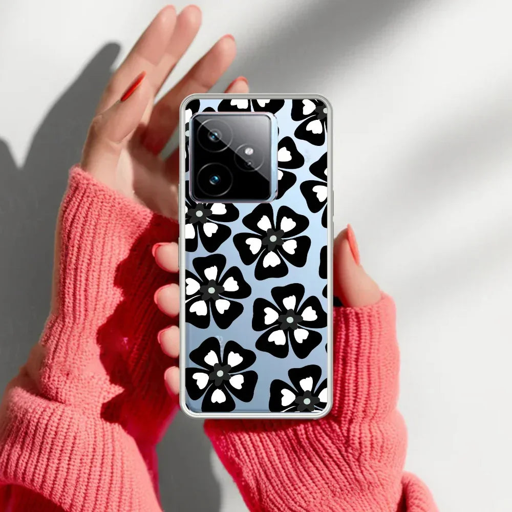 Black and White Flower Transparent Silicon case For Realme Narzo 50 5G