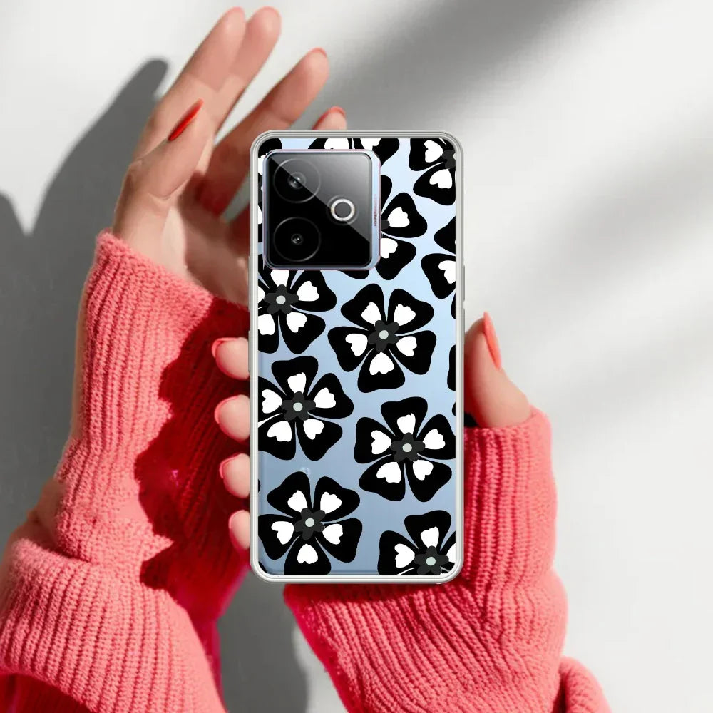 Black and White Flower Transparent Silicon case For Realme GT 7T 5G