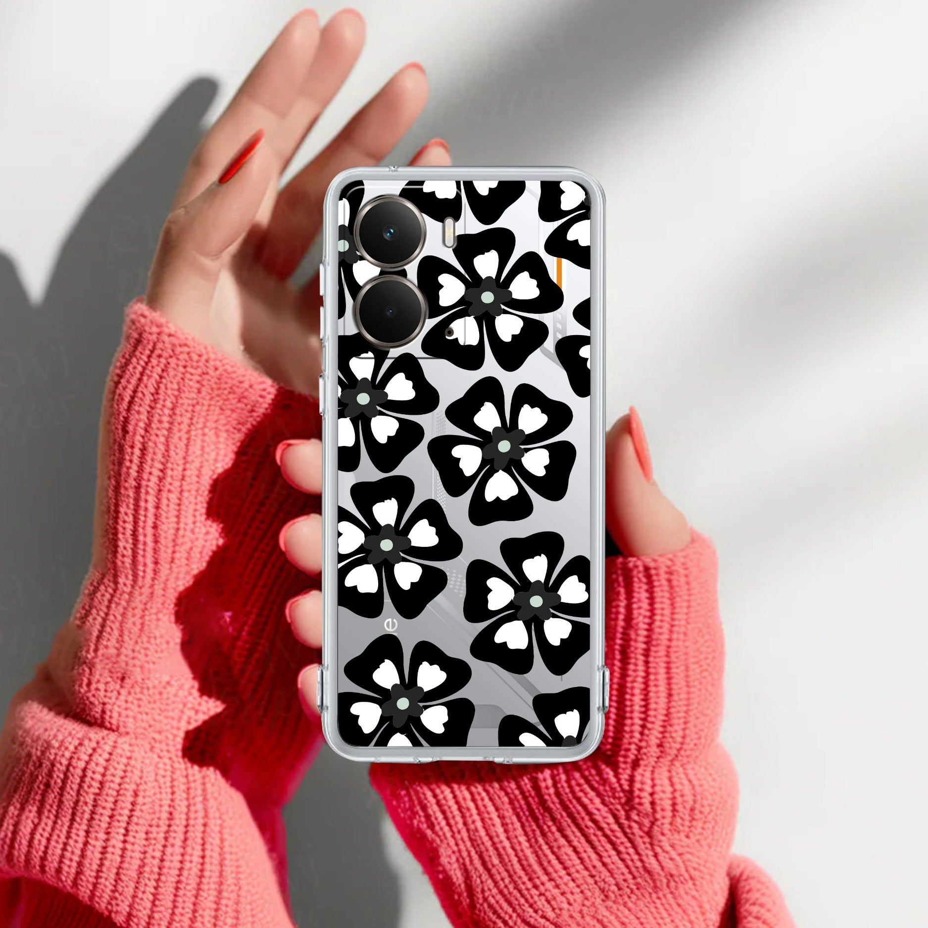 Black and White Flower Transparent Silicon case For Realme P3 5G