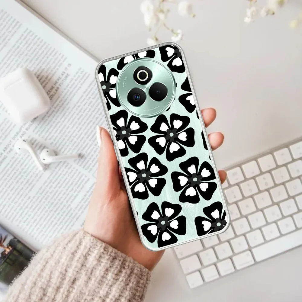 Black and White Flower Transparent Silicon case For Realme P2 Pro 5G