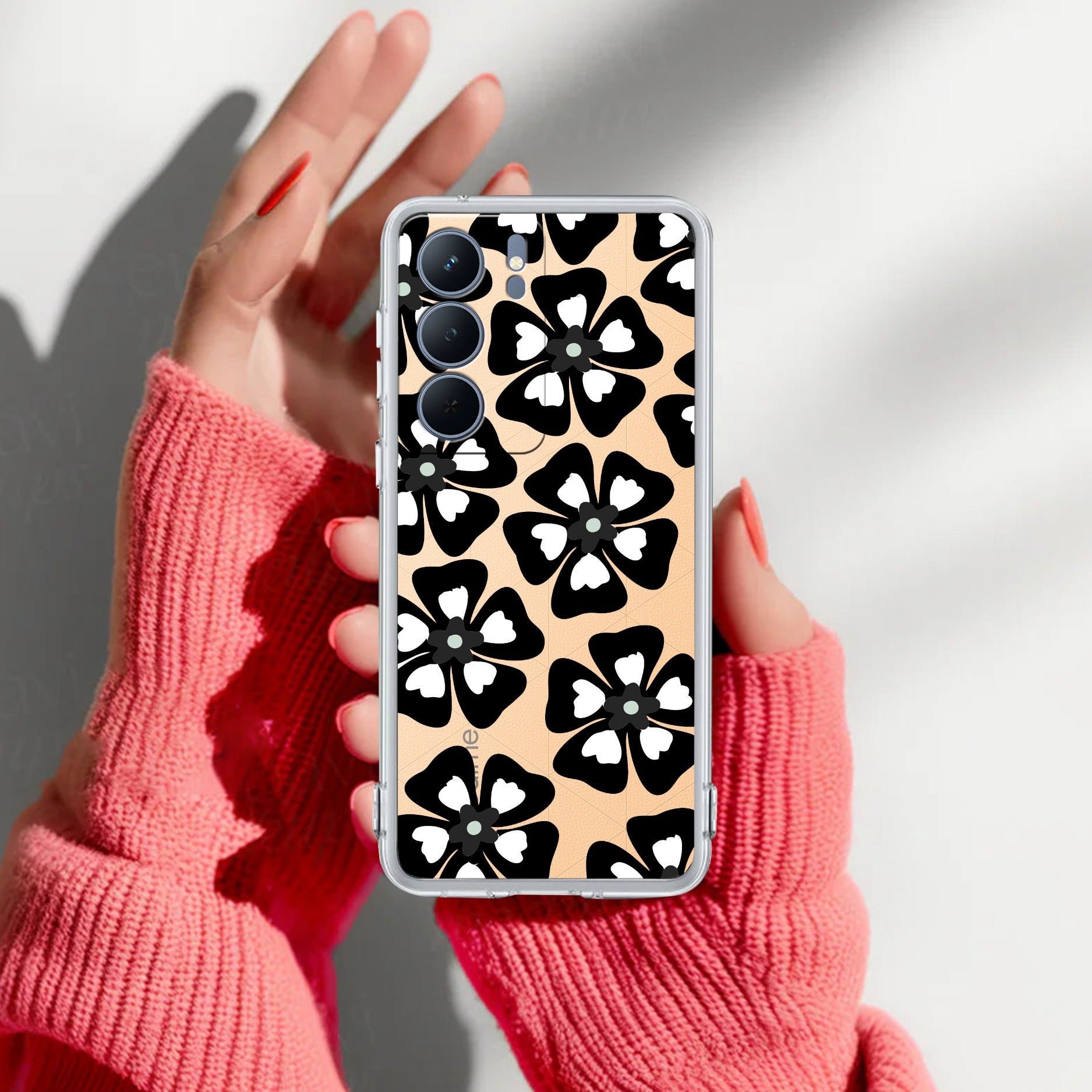 Black and White Flower Transparent Silicon case For Realme Narzo 80x 5G