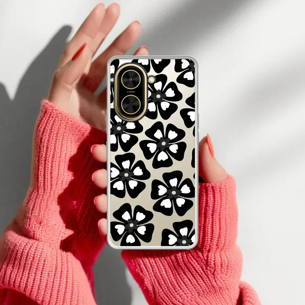 Black and White Flower Transparent Silicon case For Redmi A5 4G