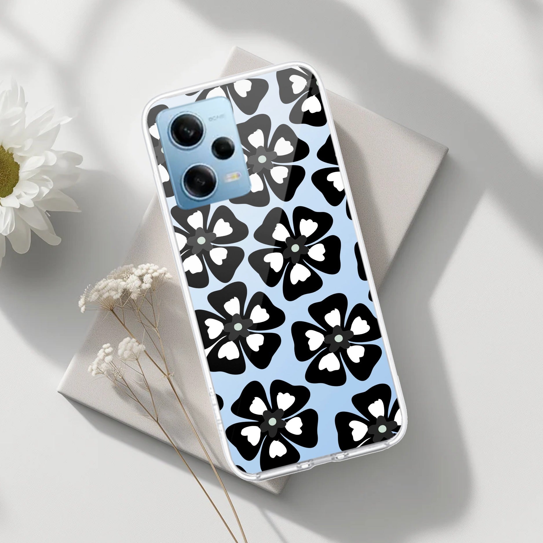 Black and White Flower Transparent Silicon case For Redmi/Xiaomi
