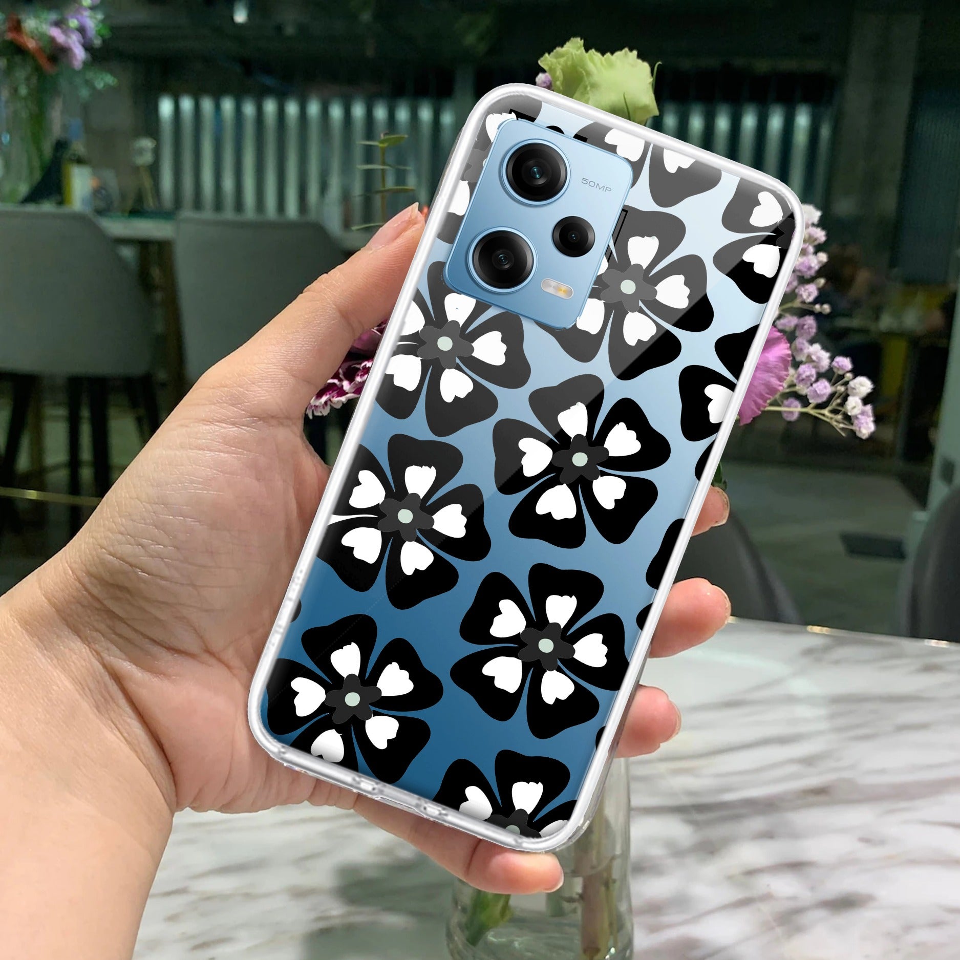 Black and White Flower Transparent Silicon case For Redmi/Xiaomi