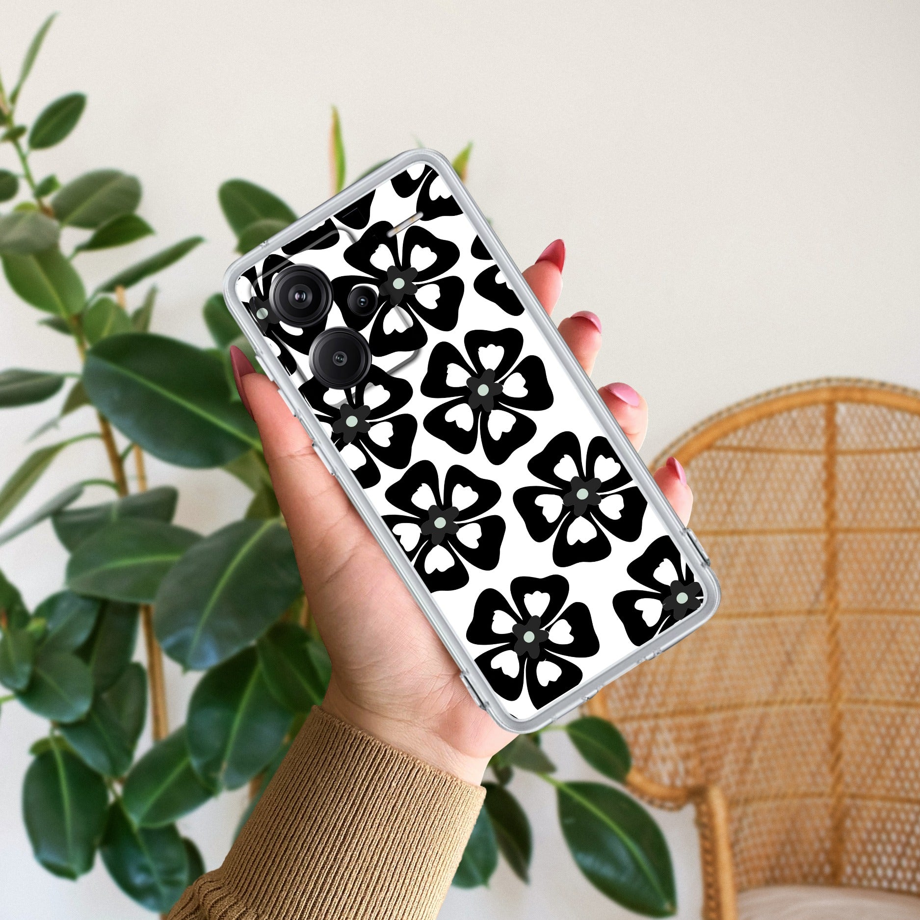 Black and White Flower Transparent Silicon case For Redmi/Xiaomi