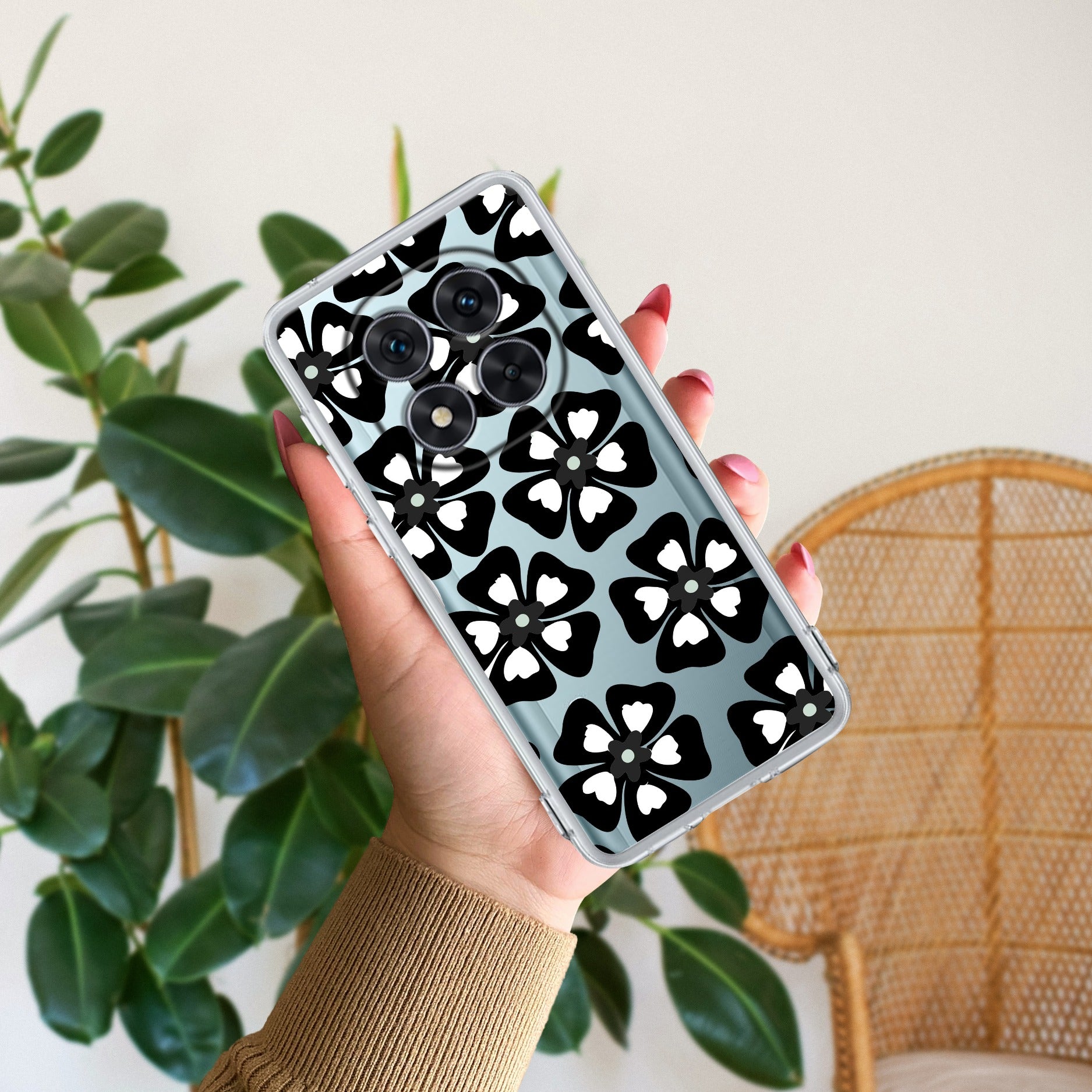 Black and White Flower Transparent Silicon case For Redmi/Xiaomi
