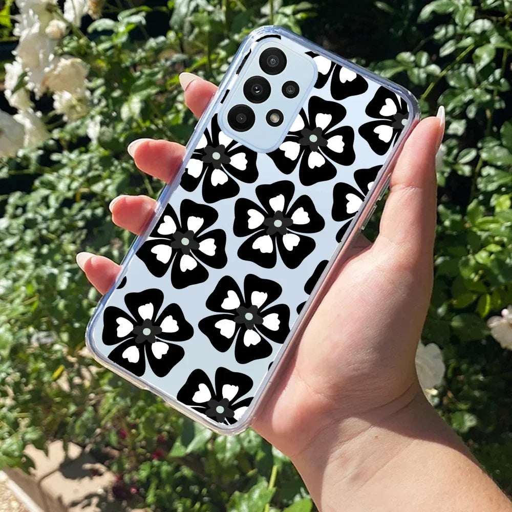 Black and White Flower Transparent Silicon case For Samsung Galaxy A72