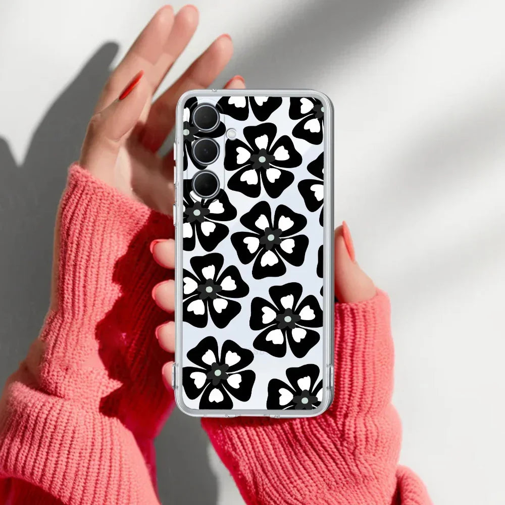 Black and White Flower Anti Yellow Case For Samsung Galaxy S25 5G