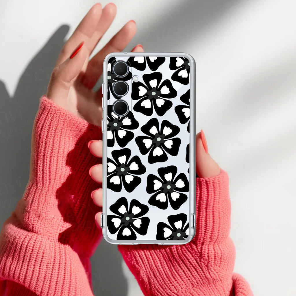 Black and White Flower Anti Yellow Case For Samsung Galaxy A37 5G