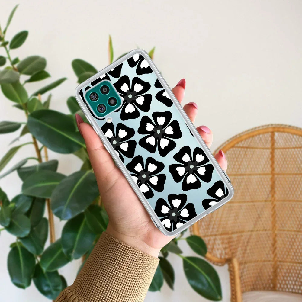Black and White Flower Transparent Silicon case For Samsung