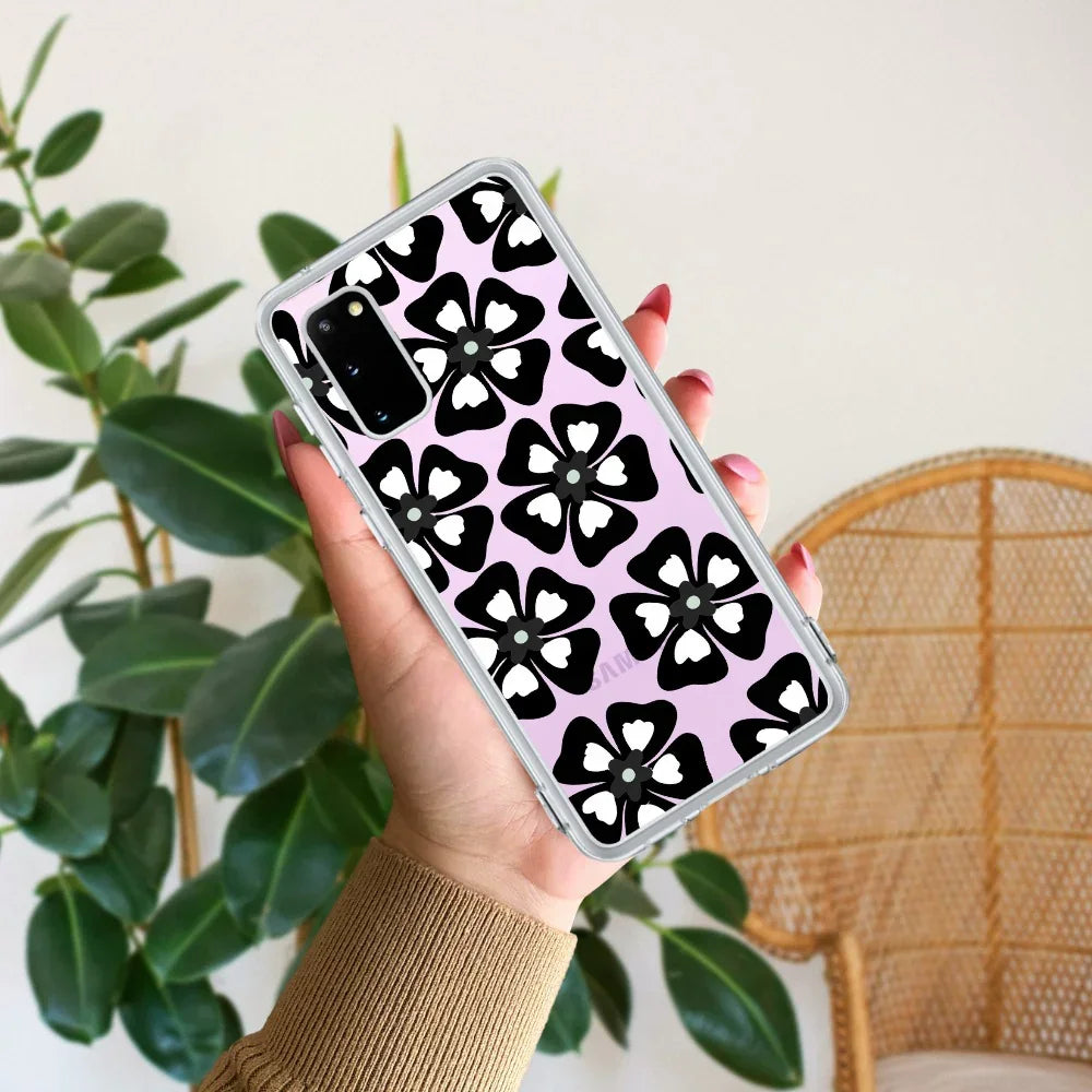 Black and White Flower Transparent Silicon case For Samsung