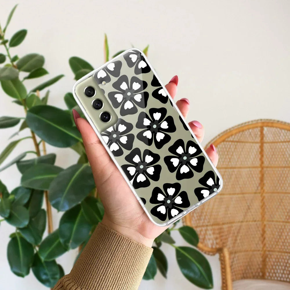 Black and White Flower Transparent Silicon case For Samsung Galaxy S21