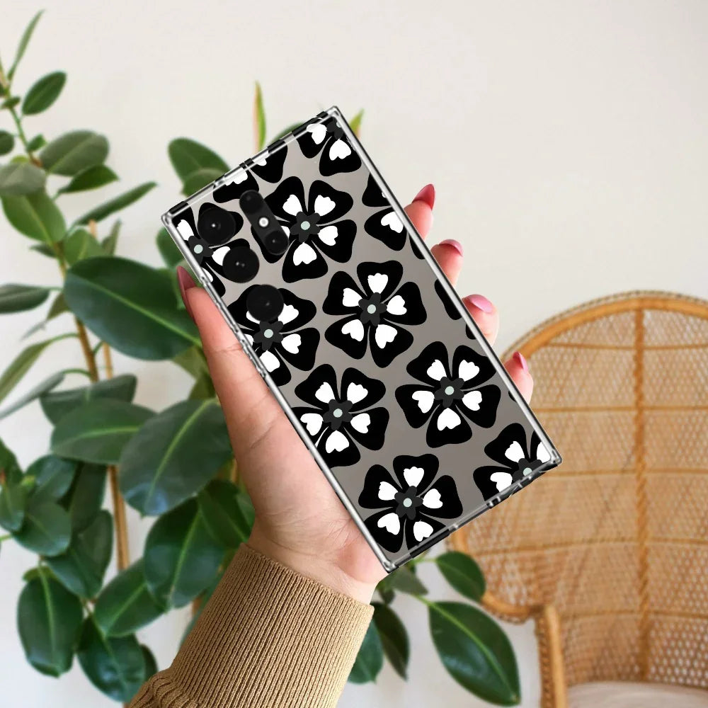 Black and White Flower Transparent Silicon case For Samsung Galaxy S24 Ultra 5G