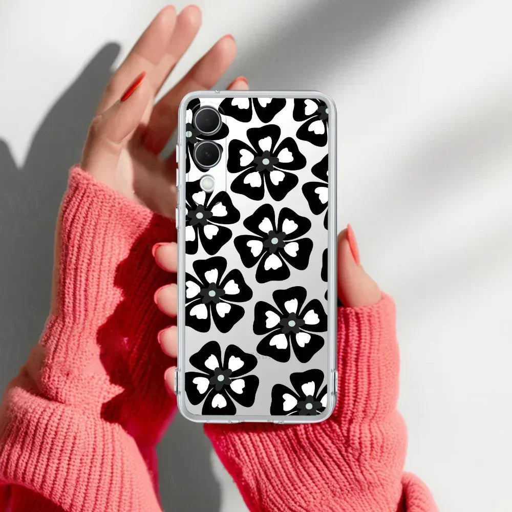 Black and White Flower Transparent Silicon case For Samsung Galaxy A23 5G