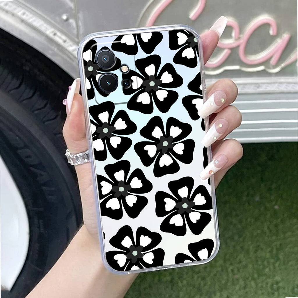 Black and White Flower Transparent Silicon case For Vivo T2 Pro 5G