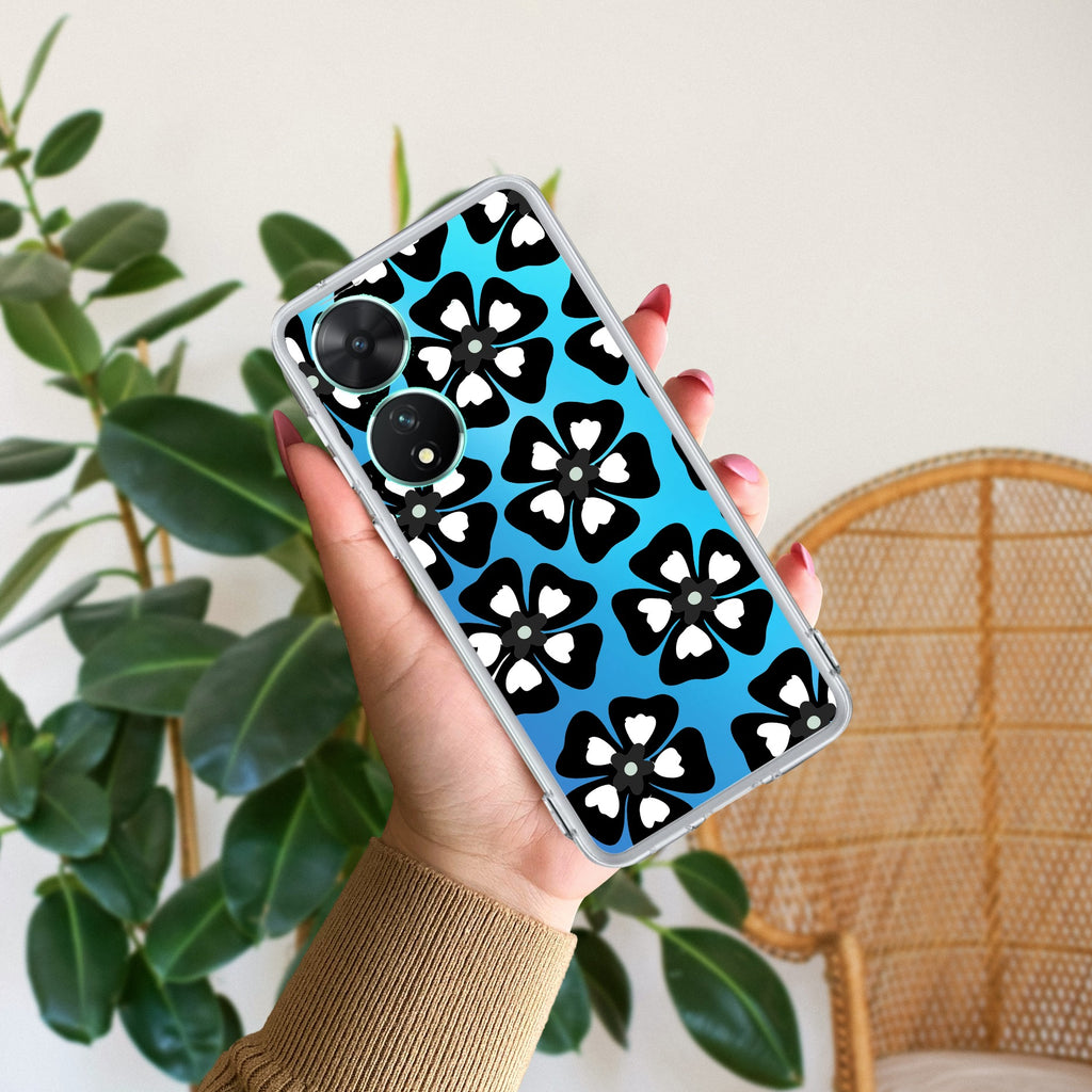 Black and White Flower Transparent Silicon case For Vivo T2 5G