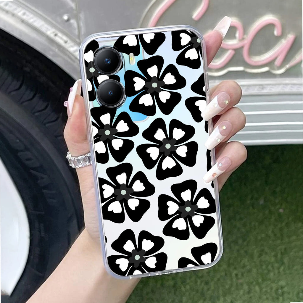 Black and White Flower Anti Yellow Case For Vivo T2x 5G