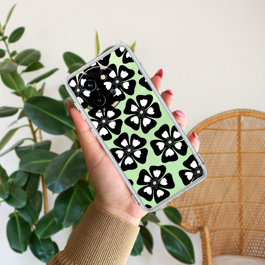 Black and White Flower Transparent Silicon case For Vivo V29 Pro 5G