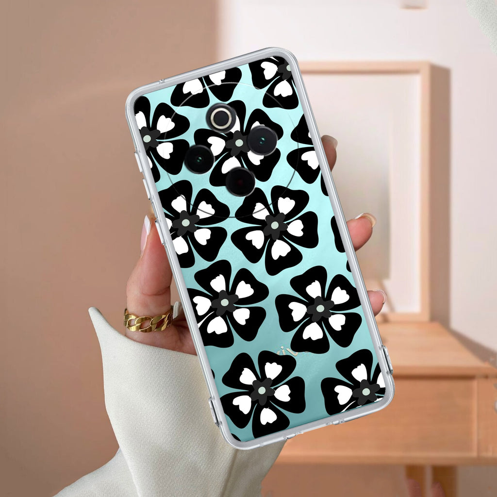 Black and White Flower Transparent Silicon case For Vivo V29 5G