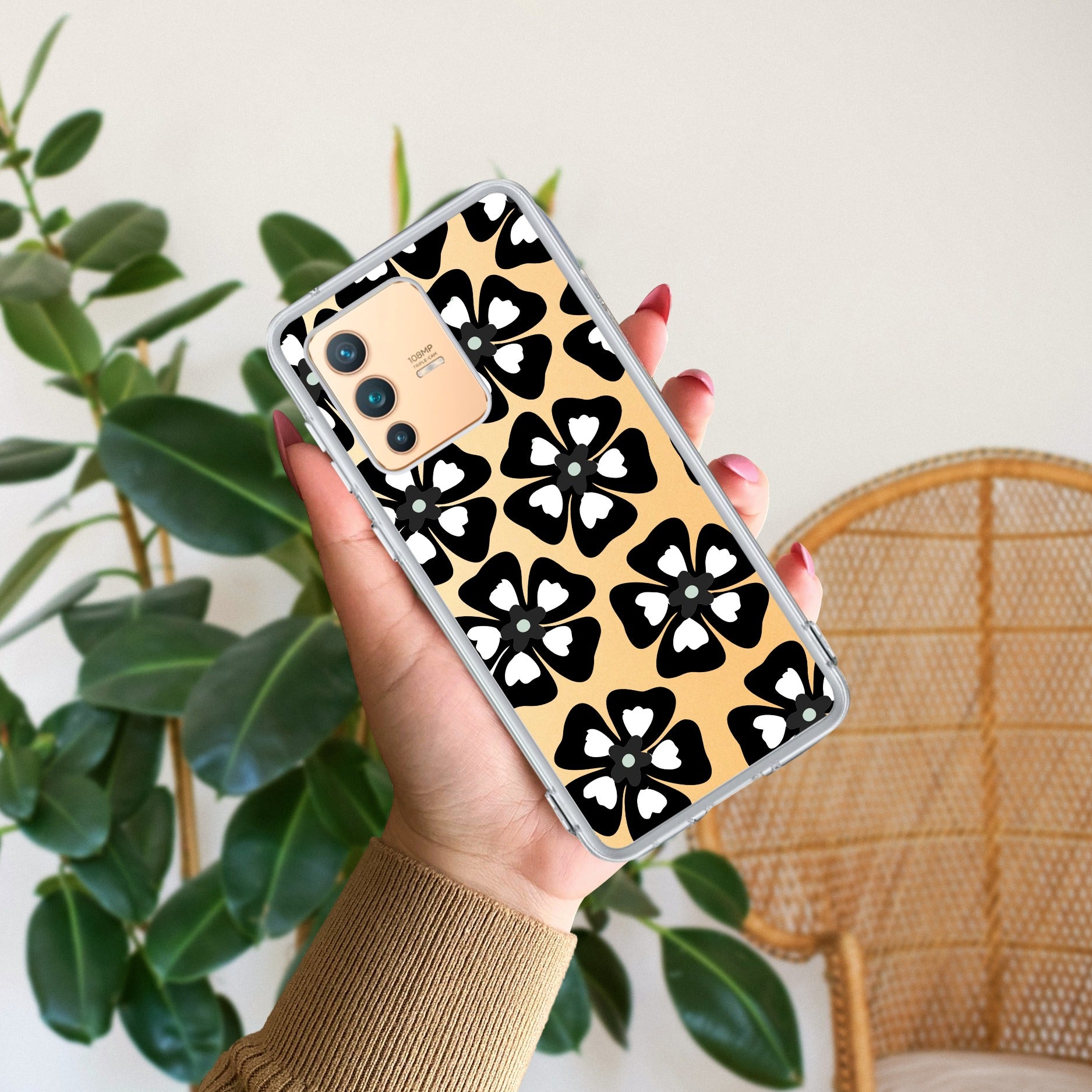 Black and White Flower Transparent Silicon case For Vivo Y22