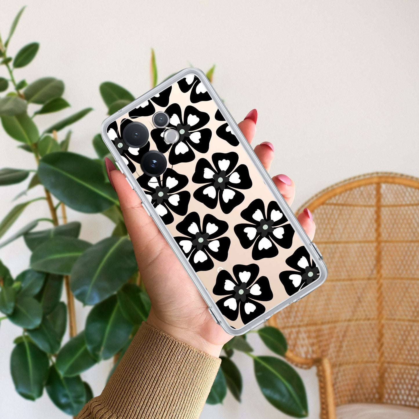 Black and White Flower Transparent Silicon case For Vivo