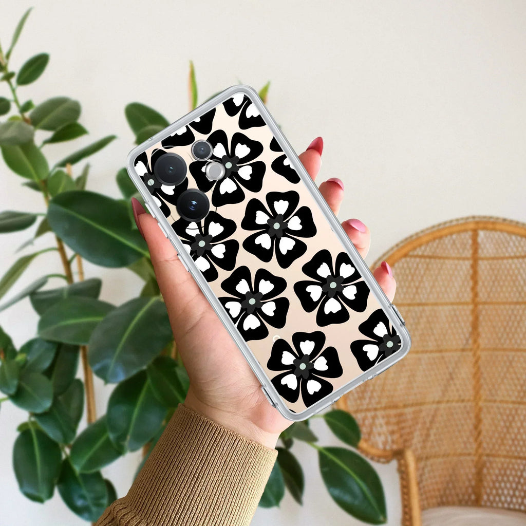 Black and White Flower Transparent Silicon case For Vivo T3 Ultra
